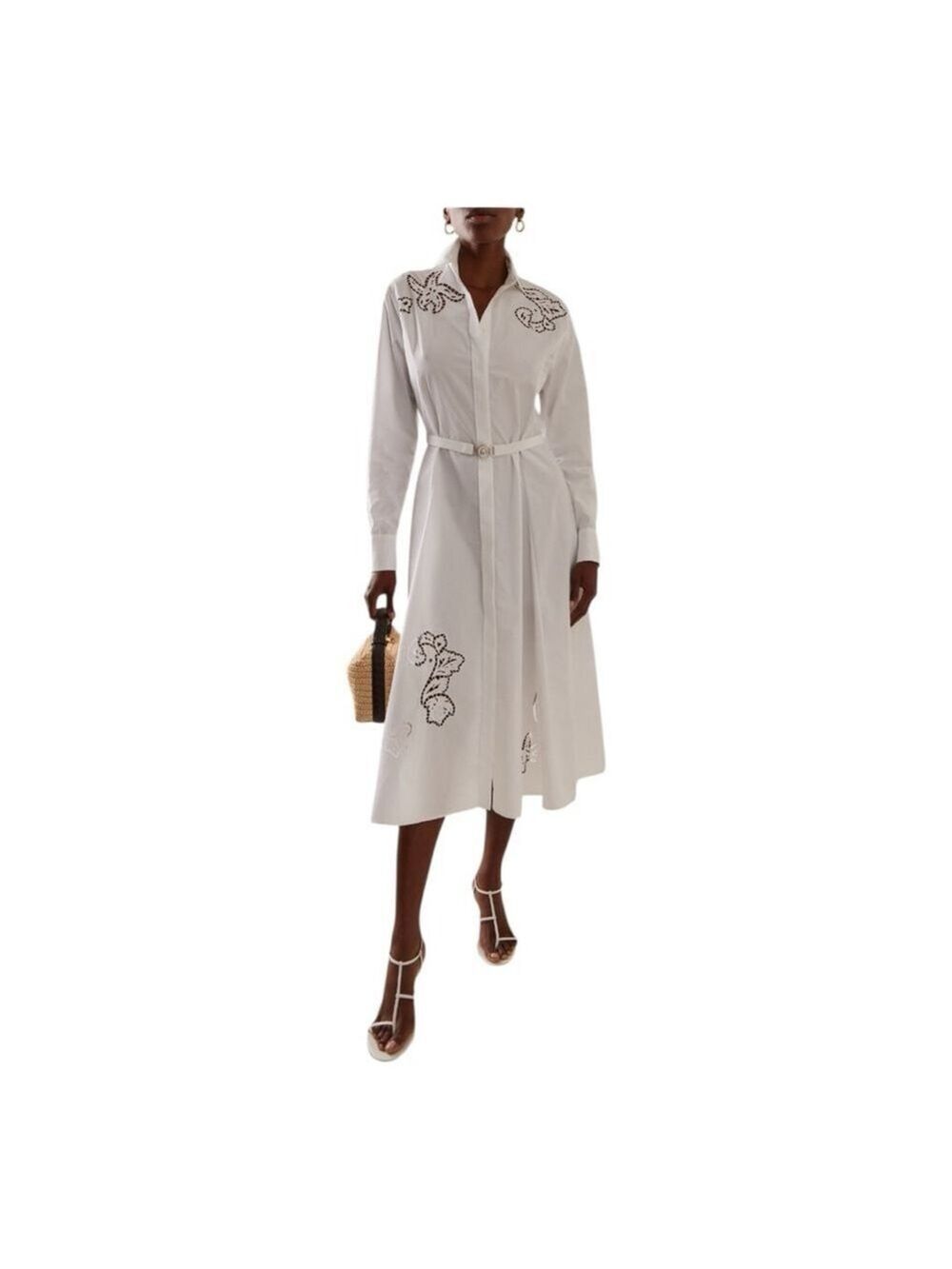 Versace White Embroidered Cotton Midi Shirt Dress Size 0/2 (36) *** no belt